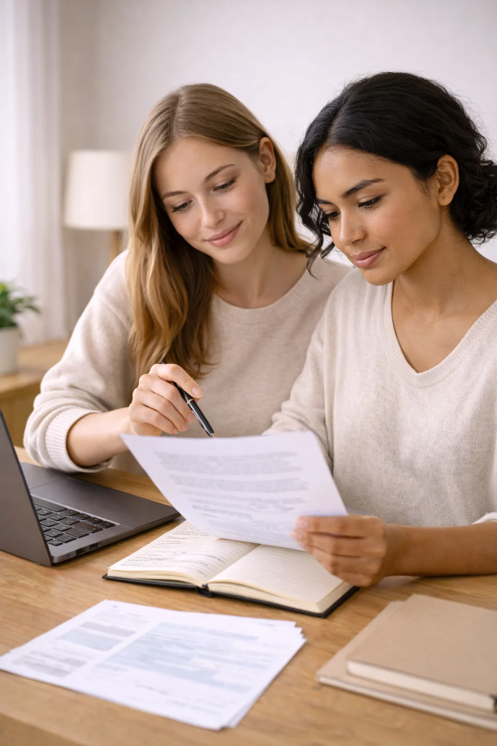 Construire un dossier Parcoursup IFSI plus solide Deux étudiantes relisant ensemble un dossier de candidature IFSI