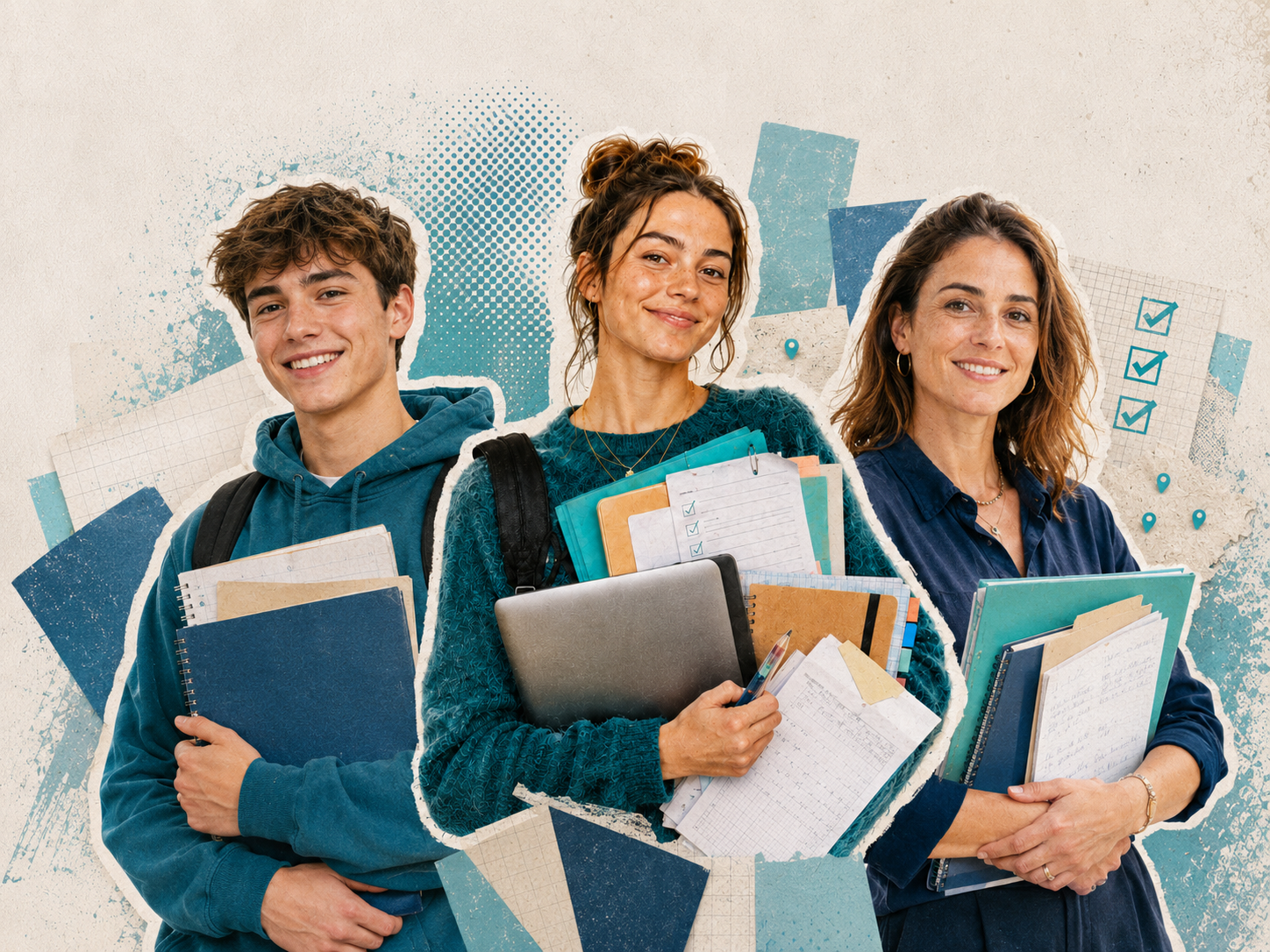 Candidats de différents profils préparant leur candidature en IFSI via Parcoursup avec Latoortue